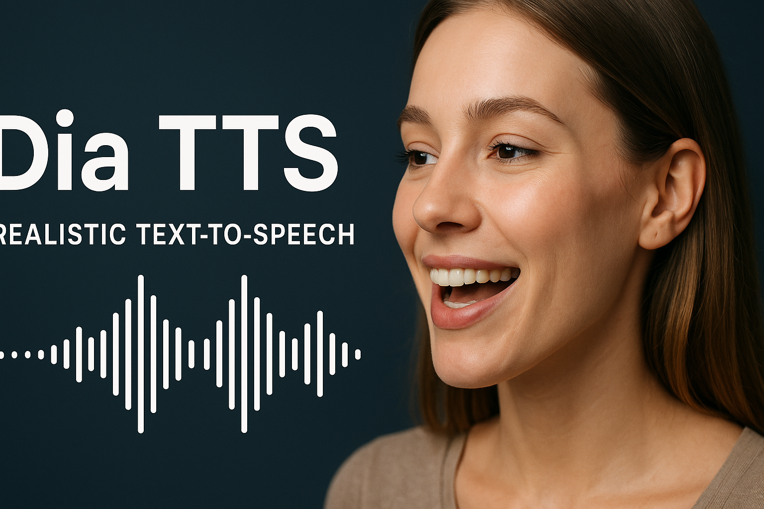 Visual representation of Dia TTS technology with a waveform and a person speaking